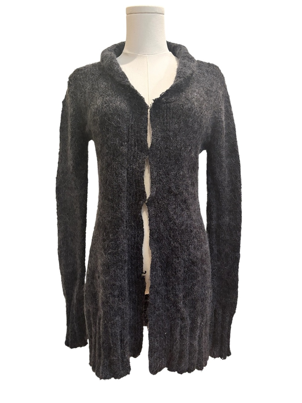 Vtg Free People Cardigan Duster Grey Mohair Blend Longline Boho Size Medium